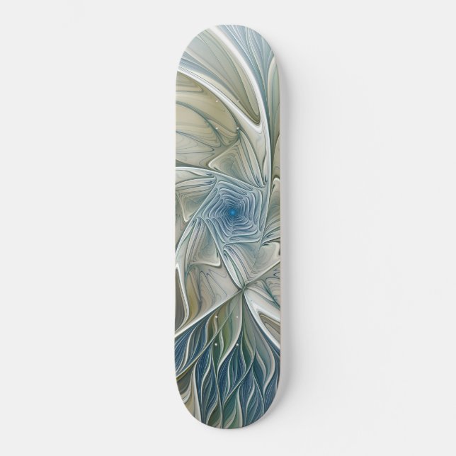Floral Dream Muster Abstraktes Blue Khaki Fraktal Skateboard (Vorderseite)