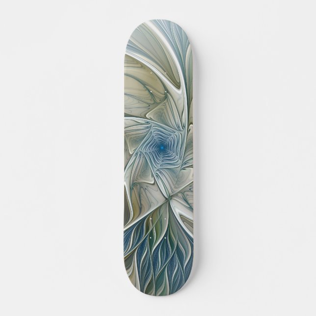 Floral Dream Muster Abstraktes Blue Khaki Fraktal Skateboard (Vorne)