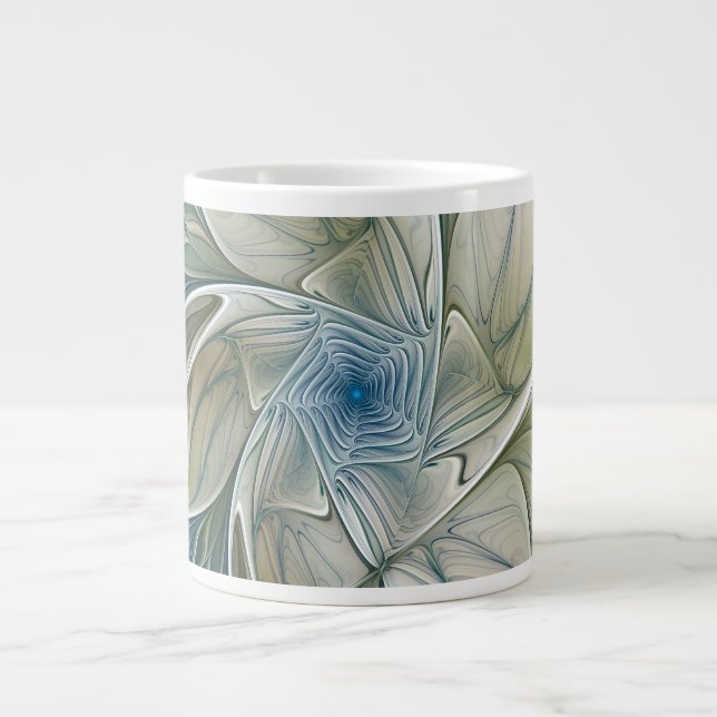 Floral Dream Pattern Abstract Blue Khaki Fractal Jumbo-Tasse (Vorderseite)