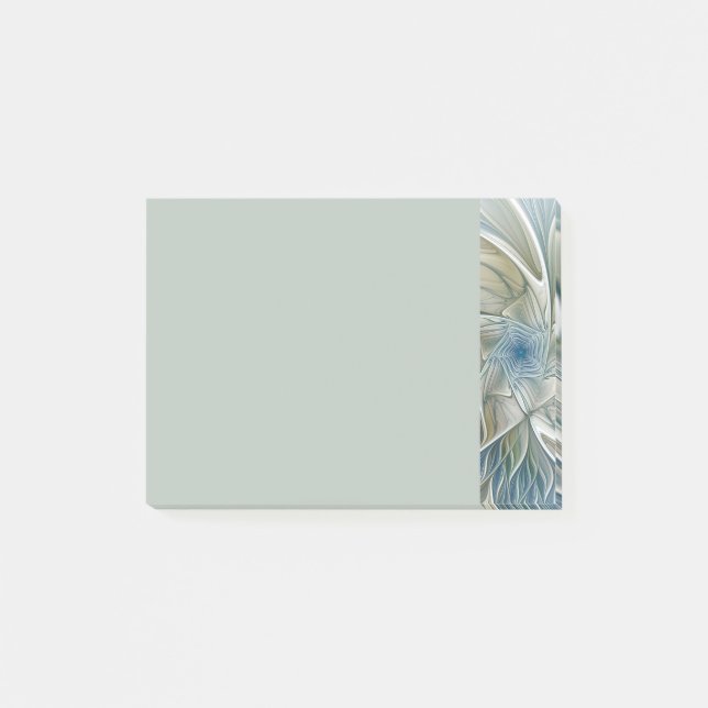 Floral Dream Pattern Abstract Blue Khaki Fractal Post-it Klebezettel (Vorderseite)