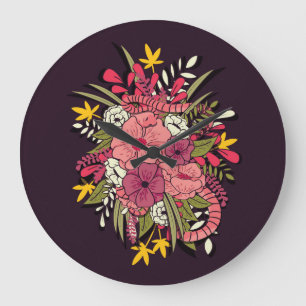 Floral Dschungel Schlangen Tropisch Vintag Große Wanduhr