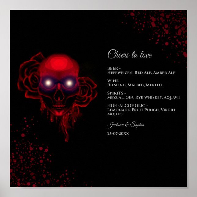 Floral dunkelmoody gothischen Schädel Getränke Men Poster (Vorne)