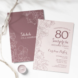 Floral Dusky Pink Überraschung 80. Geburtstagspart Einladung