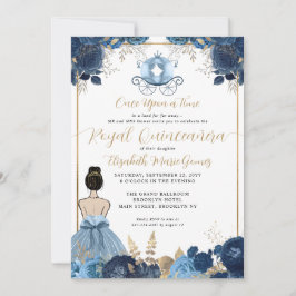 Floral Dusty Blue Ainderella Royal Quinceanera Einladung