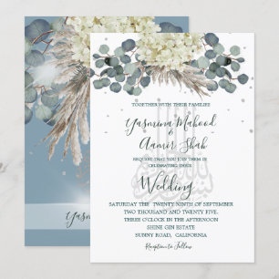 Floral Dusty Blue Bismillah Elegant Wedding Einladung