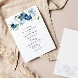 Floral Dusty Blue Botanical Script Wedding Einladung