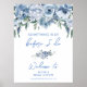 Floral Dusty Blue Brautparty Begrüßungszeichen Poster (Vorne)
