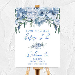 Floral Dusty Blue Brautparty Begrüßungszeichen Poster