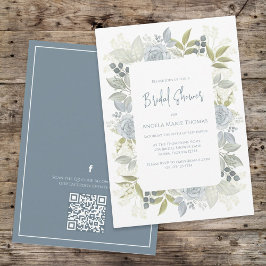 Floral Dusty Blue Brautparty QR Code-Ereignisseite Einladung