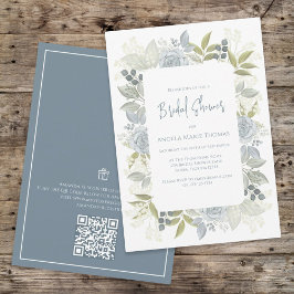 Floral Dusty Blue Brautparty QR Code Geschenk Einladung