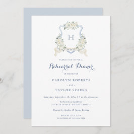 Floral Dusty Blue Crest Rehearsal Dinner Wedding Einladung