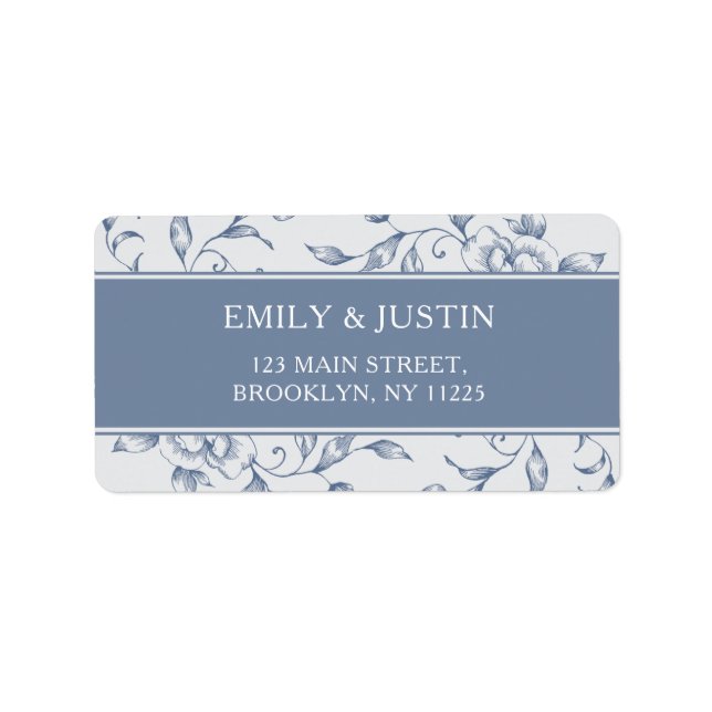 Floral Dusty Blue Elegant Hochzeitsadresse Adressaufkleber (Vorne)