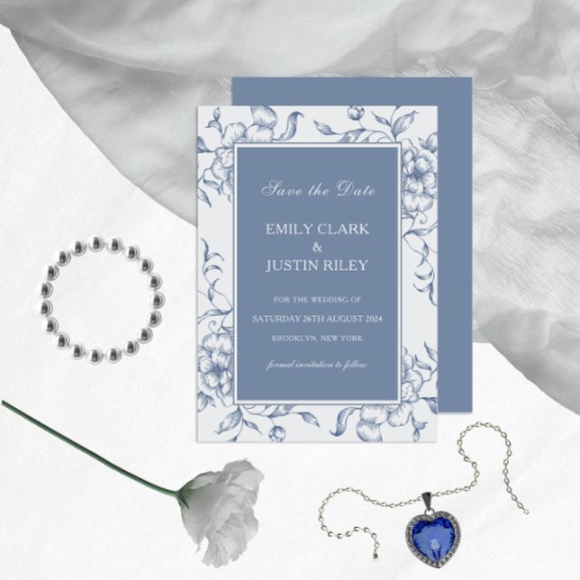 Floral Dusty Blue Elegant Save the Date Hochzeit Einladung (Von Creator hochgeladen)