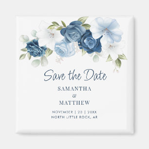 Floral Dusty Blue Elegant Save the Date Keepake Magnet