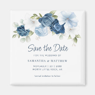 Floral Dusty Blue Elegant Save the Date Magnet