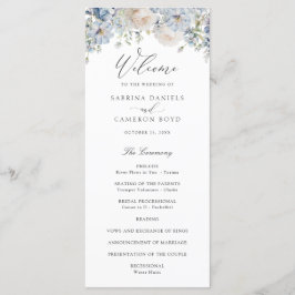 Floral Dusty Blue Elegante Rose Hochzeitsprogramm Programm