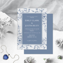 Floral Dusty Blue Elegante Wedding Einladung