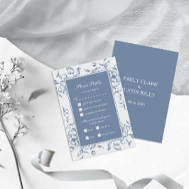 Floral Dusty Blue Elegante Wedding RSVP Karte