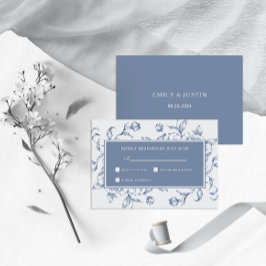 Floral Dusty Blue Elegante Wedding RSVP Karte