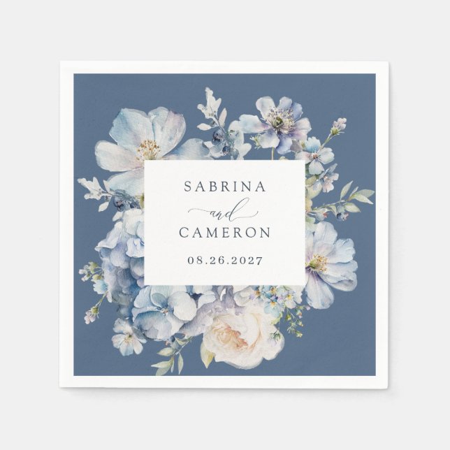 Floral Dusty Blue Elegante Wedding Serviette (Vorderseite)