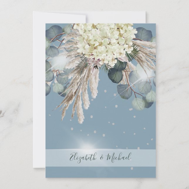 Floral Dusty Blue Eucalyptus Elegante Wedding Einladung (Rückseite)