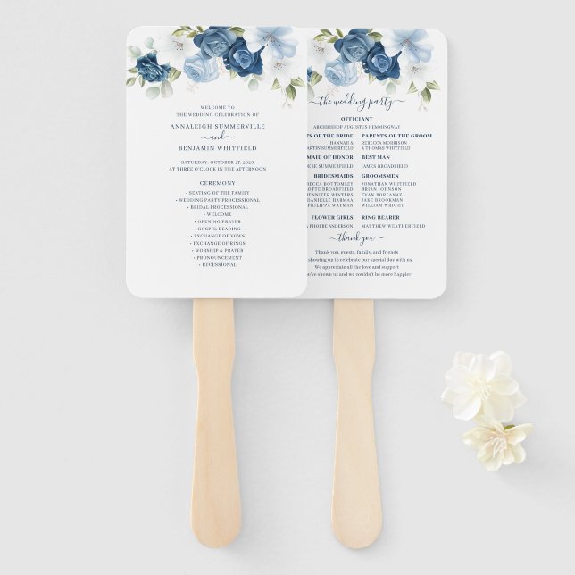 Floral Dusty Blue Eucalyptus Wedding Program Fächer (Vorne und Hinten)