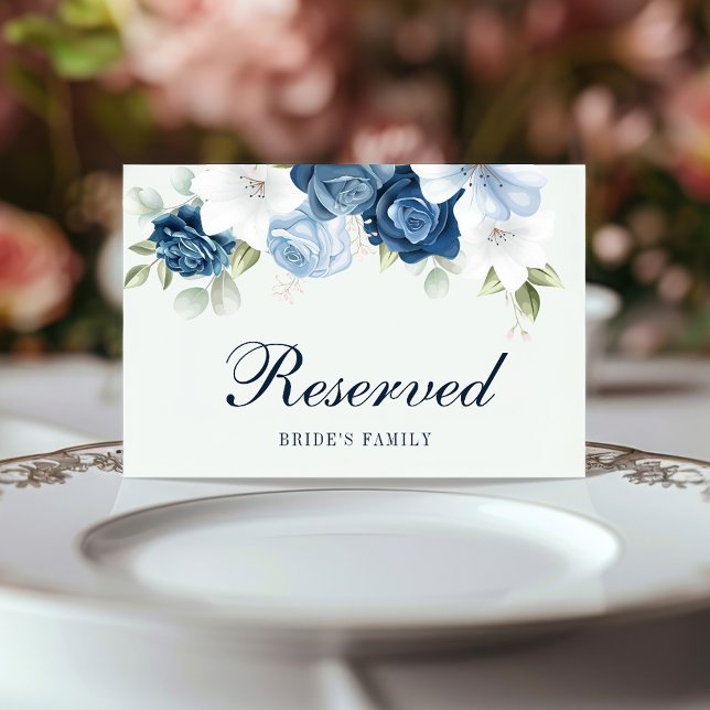 Floral Dusty Blue Eukalyptus Reservierte Signaturk Einladung (Dusty Blue Brides Family Wedding Reception Reserved Card)