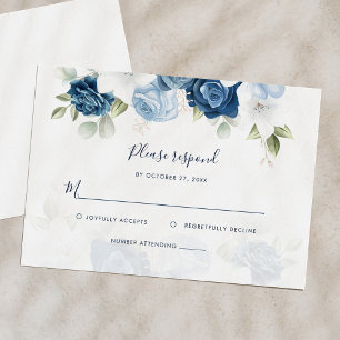 Floral Dusty Blue Floral Script Hochzeit RSVP Karte