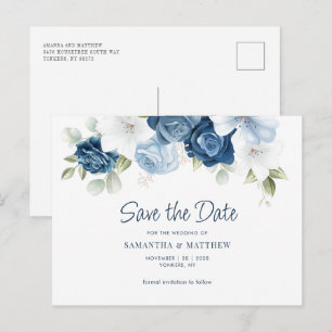 Floral Dusty Blue Greenery Save the Date Ankündigungspostkarte