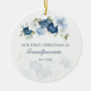 Floral Dusty Blue Großeltern 1. Weihnachten Keramik Ornament