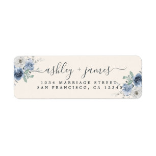 Floral Dusty Blue Ivory Rose Rücksendeadresse Labe