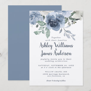 Floral Dusty Blue Ivory Rose Vintag Blue Wedding Einladung