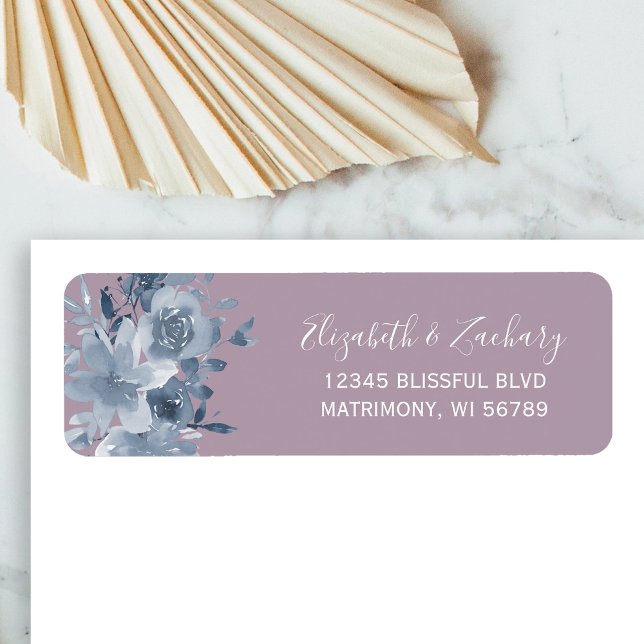 Floral Dusty Blue Mauve Wedding Rücksendeadresse (Von Creator hochgeladen)