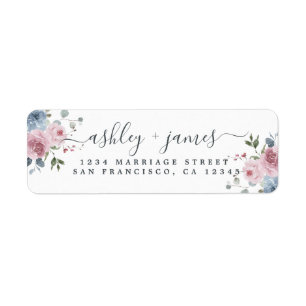 Floral Dusty Blue Pink Rose Rücksendeadresse