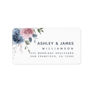Floral Dusty Blue Pink Rose Script Rücksendeadress Adressaufkleber