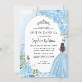 Floral Dusty Blue Princess Birthday Quinceanera Einladung
