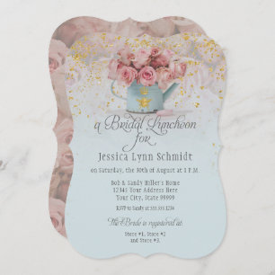Floral Dusty Blue Rose Gold Bridal Luncheon Einladung