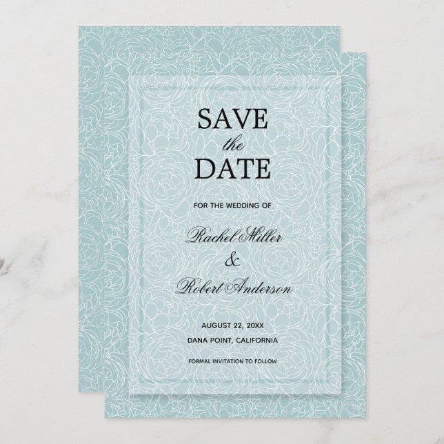 Floral Dusty Blue Save The Date (Vorne/Hinten)