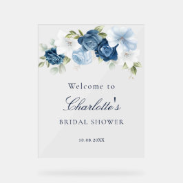 Floral Dusty Blue Script Brautparty Acrylschild
