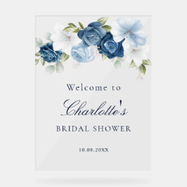 Floral Dusty Blue Script Brautparty Willkommen Acrylschild