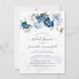 Floral Dusty Blue Script Foliage Brautparty Einladung