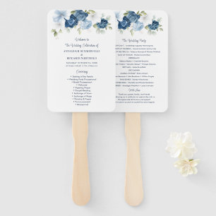 Floral Dusty Blue Script Wedding Program Fächer