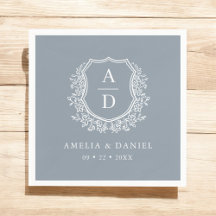 Floral Dusty Blue Wappen Wedding Monogram