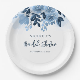 Floral Dusty Blue Watercolor Brautparty Pappteller