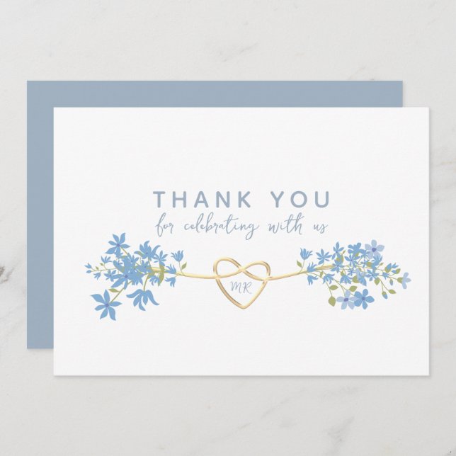 Floral Dusty Blue Wedding Danke Card (Vorne/Hinten)