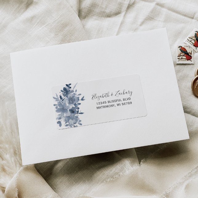 Floral Dusty Blue Wedding RSVP-Adresse Adressaufkleber (Von Creator hochgeladen)