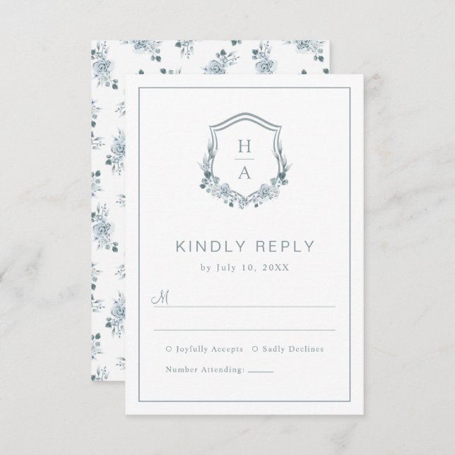Floral Dusty Blue Wedding RSVP Karte (Vorne/Hinten)