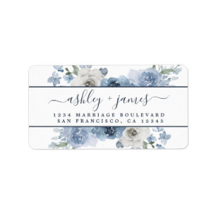 Floral Dusty Blue Wedding Rücksendeadresse Adressaufkleber