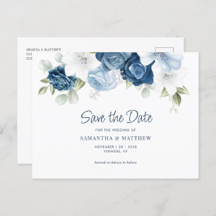 Floral Dusty Blue Wedding Save the Date Postkarte