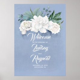 Floral Dusty Blue Wedding Willkommen Poster